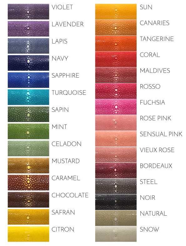 AKNAS exclusive range of Deep-Dyed Galuchat (Stingray Leather) Stingray Leather - Shagreen - Galuchat - Color Chart