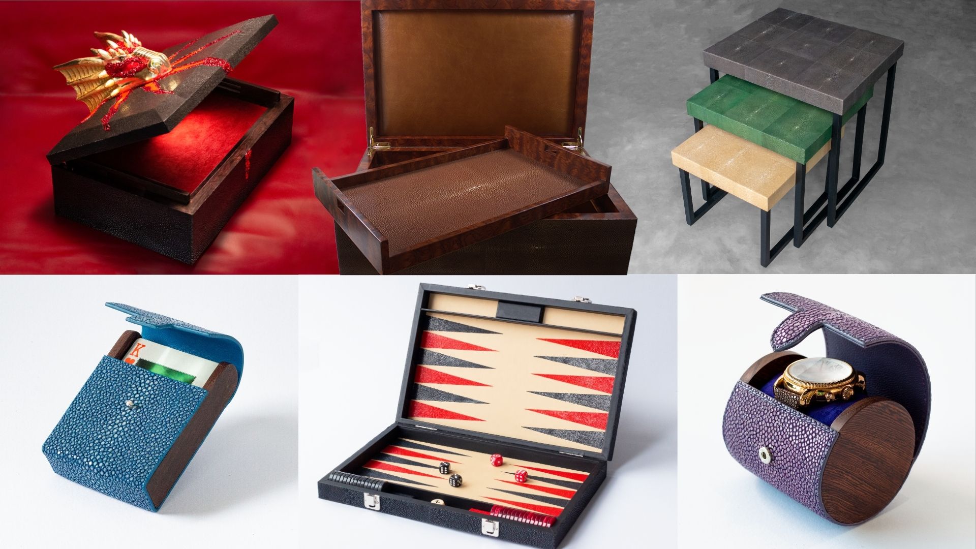 AKNAS Galuchat Shagreen Stingray Leather Decoration Game Cases and Box Items Objet Insolite