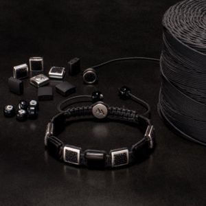 Square Beads Bracelet Silver Galuchat Shagreen and Volcanic Stone